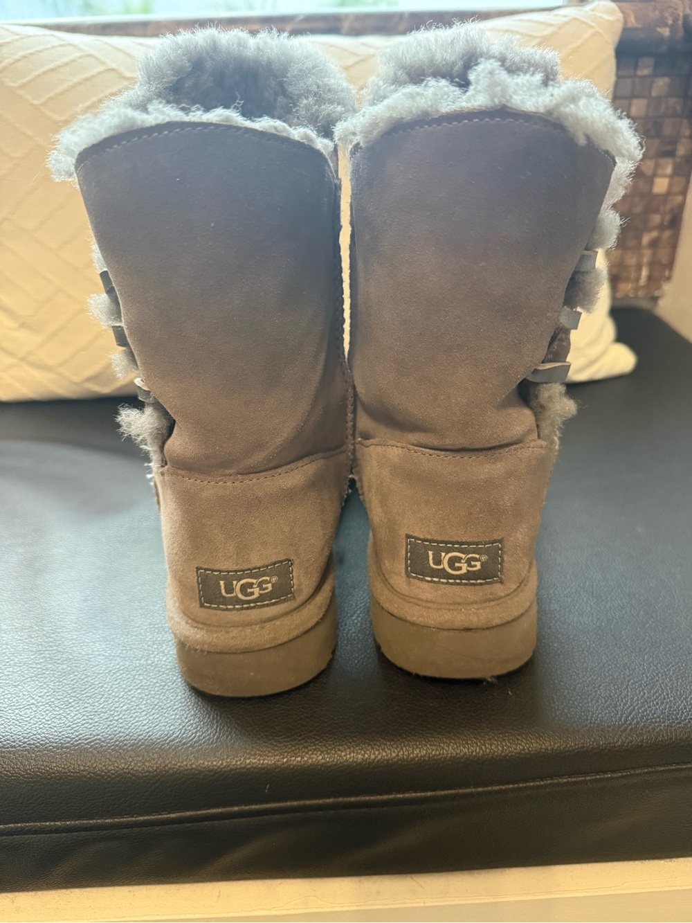UGG Women's Grey Suede Shearling Mid Calf Boot